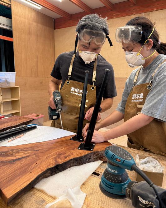Solid wood bench workshop in Hong Kong at Timberbank – DIY handmade wooden bench